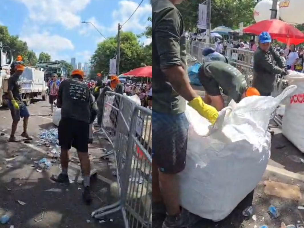Os agentes de limpeza recolheram itens descartados ao longo da via
